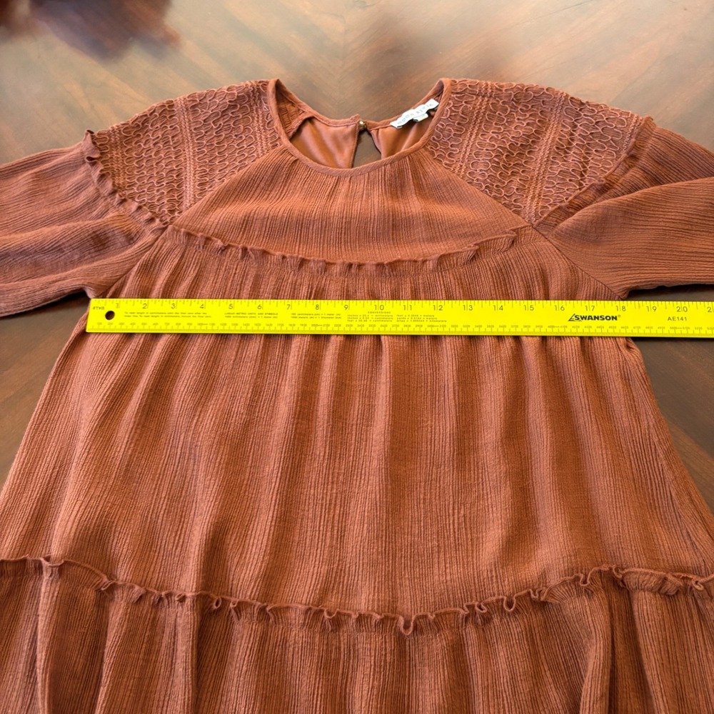 Moon River Dress Smocked Babydoll Ruffle Boho Cottagecore Rust Brown Medium - Picture 12 of 15